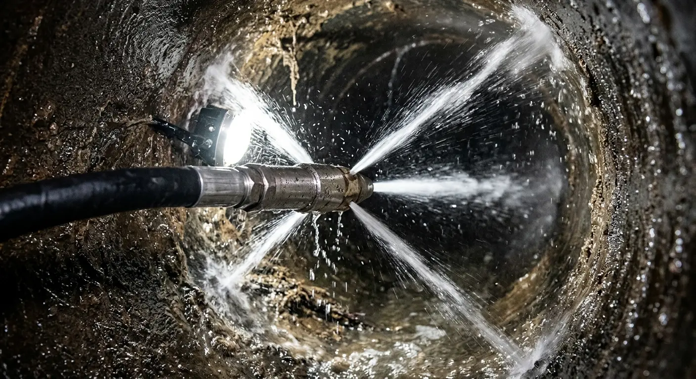 High-pressure hydro jetting nozzle cleaning sewer pipe for Storm Drain Cleaning in Ham Lake